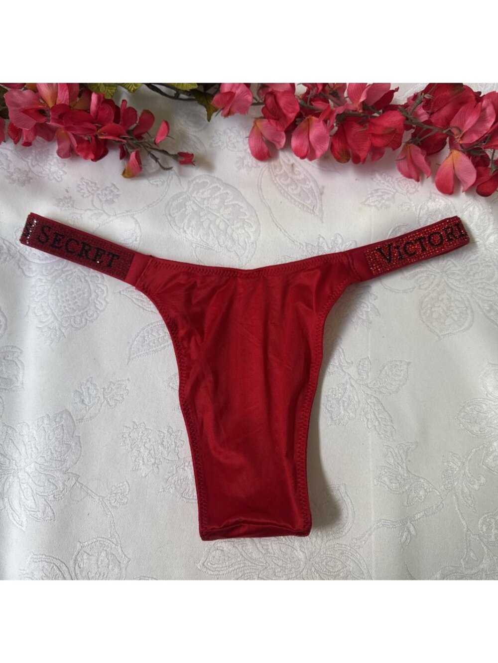 VICTORIA'S SECRET XS SHINE BLING WIDE STRAP HI LEG BRAZILIAN THONG PANTIES NWT